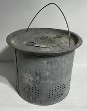 Vintage Galvanized Metal Minnow Bait Bucket