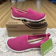 Crocs Women's Size 6 Duet Busy Day Xpress Mesh Skimmer Shoes candy pink lemonade