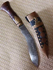 Antique Nepal Gurka Kukri Knife Dagger With Medallion Medal Scabbard Sheath