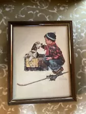 VTG Norman Rockwell Lithograph | Boy with Dog For Sale Sign /Metal Frame