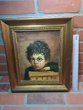 vintage oil painting framed Crying Harry Potter Looking Boy Needs Re Stretching