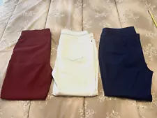 LOT of 3 Chico's Women's Size 1.0 STRECTH pants - Beige Navy Dk Red (C9,16,32)