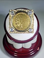 MEN'S 14K YELLOW GOLD 2.5 DOLLAR INDIAN HEAD COIN RING SIZE 8