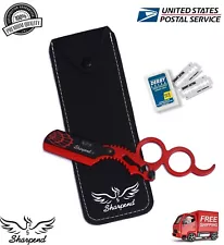 THE ULTIMATE THROAT RED SHAVING RAZOR BARBER SALON SHARPEND "10 FREE BLADES" PRO