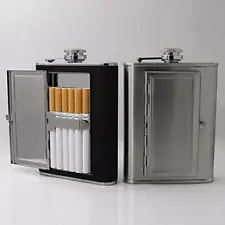 Hip Flask with Built-in Cigarette Case & Funnel (5oz, Black)