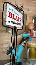 Vintage BLATZ Beer ICE SKATER Reproduction Sign with Post !! At Local Prices