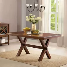 Farmhouse Dining Table Rectangular Country Kitchen Brown Modern Sturdy X Base