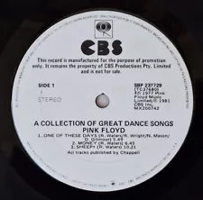 Pink Floyd Collection of Great Dance Songs CBS promo LP Australia Not For Sale