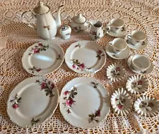 20 Piece Porcelain Demitasse Tea Set Teapot, Teabag Holders,Plates, Cups,Saucers