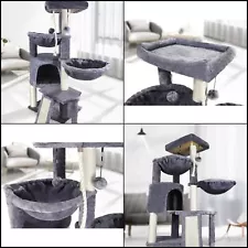 Grey Cat Tree Tower Activity Center Large Playing House Condo Rest Cat