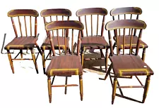 CHAIRS SET OF 6 PAINT DECORATED PLANK SEAT CHAIRS