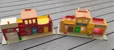 1973 Fisher Price Little People Village Garage Police Station Barber Shop Police