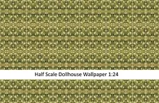 Dollhouse Wallpaper Art Nouveau Victorian Style Greens 1:24 HALF SCALE Miniature