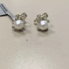 David Yurman 6mm Sterling Silver Pearl Stud Earrings with Diamonds