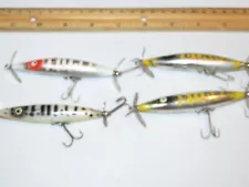 Lot of 4 Heddon Dying Flutter Topwater Prop Lures