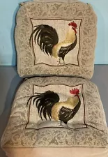 2 Granny's Country Farmhouse Rooster Chair Cushions Microfiber 16 x 16 x 3” EUC