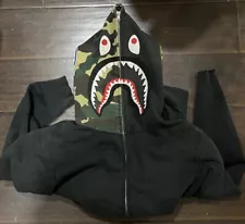 Authentic Bape Black & Camo Shark Full Zip Hoodie Size L