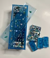 Handmade Akasha Dyed Crushed Shells Resin Domino Set Jumbo Size with Box