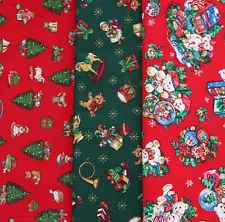 3+ Yards VINTAGE Christmas Fabric Cotton 3 Prints Cranston Peter Pan FCI 1995