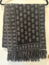 Alexander McQueen Scarf Stole Muffler Black Gray Skull Pattern Wool