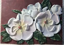 Vintage Igor Levashov Magnolias Floral Wall Decor Tile 3D (ESTATE SALE FIND)