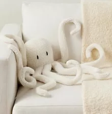 Pottery Barn OCTOPUS SHAPE PILLOW Cream Ivory White KNIT PLUSH Beach House Decor