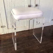 Vintage MCM Heavy Lucite Vanity Stool Seat Bench Waterfall Retro Mid-Century Mod