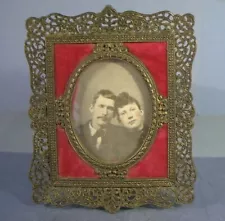 Antique Elaborate Metal Picture Frame With Old Wedding Picture