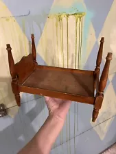 Vintage Antique Wood Doll Spindle Curved Headboard Bed 11” Long