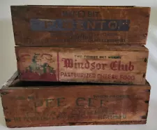 Lot of 3 Vintage Wood Cheese Crates Boxes; Pimento - Windsor Club - PEE CEE