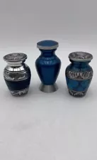 Blue Silver Oval Shaped Cremation Urns For Human Ashes With Lid Lot Of 3