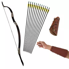 Set 30Lb Handmade Traditional Recurve Bow and Armguard + 12Pcs Fiberglass Arrow