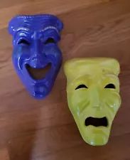 mardi gras ceramic wall masks Set Purple And Yellow Green Made In USA