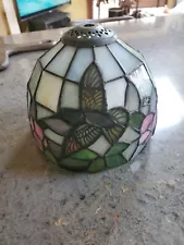 Vintage Tiffany Style Stained Glass Lamp Shade Only Hummingbirds 5in H x 6 in w