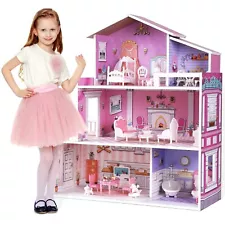 ROBOTIME 3 Levels Wooden Dollhouse w/ Furniture Dreamhouse Girls Mansion Gift