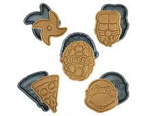 Turtles Pizza Birthday Cookie Cutters Set of 5, Ninja TV Movie Gaming | Fondant