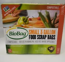 SALE!! Biobag Small Food Waste Bags, 3 Gallon, 25 Count. New