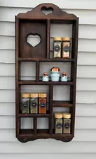 Vintage Farmhouse Country Wood Wall Shelf Display 30"H Curio Cottage Hearts