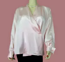 NWT~Vtg~Smooth Premier~Pink Sensuous Silk Satin Blouse Sz 14 Surplice Wrap Top