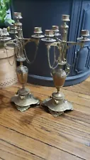 Pair Of Antique Victorian Gothic Bronze Candelabra Gargoyle Architectural