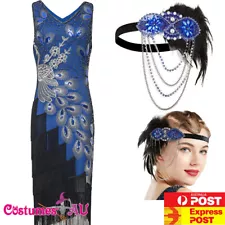 Deluxe Ladies 20s 1920s Roaring Flapper Costume Sequin Gatsby Blue Fancy Dress