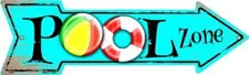 Pool Zone Directional Metal Arrow Sign 17" x 5" ↔ Recreation Swimming Fun Decor