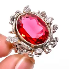 Rubellite Pink Tourmaline 925 Silver Turkish Ring s.8 R1166-20