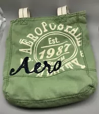 AERO Aeropostale Canvas Tote Book Bag Purse Green Blue Logo '87 1987 Y2K