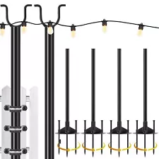 6 Pack String Light Poles,11FT 4-in-1 Outdoor String Light Pole Stand for Han...