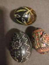 3 Painted Eggs Ukrainian? Romanian? Russian? No Clue