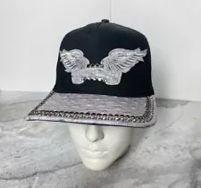 Authentic Robin Jeans Hat Ostrich Brim Wing Logo Black/Pink Unisex Trucker -FS!