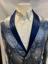 Mens Silk Satin Robe - Navy Paisley Auspicious '' 5 Day Delivery USA Seller ''