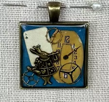 Vintage Alice in Wonderland White Rabbit Antique Bronzed Pendant