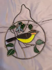 Round Stained Glass Bird Sun Catcher Window Hanger 9"